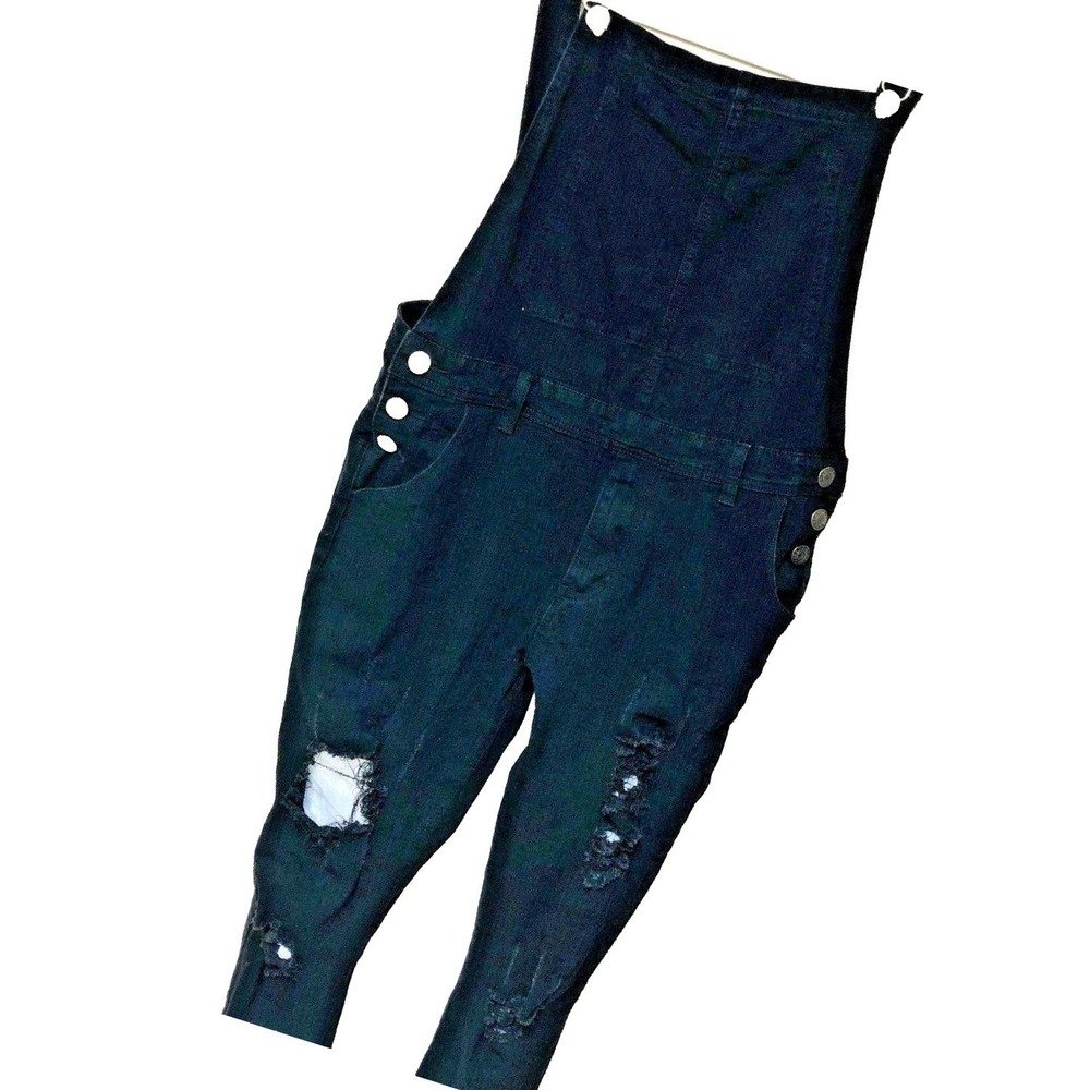 Bib Overalls Black Destroyed Fray Goth Grunge Witch Punk Jumpsuit Womens L‎
